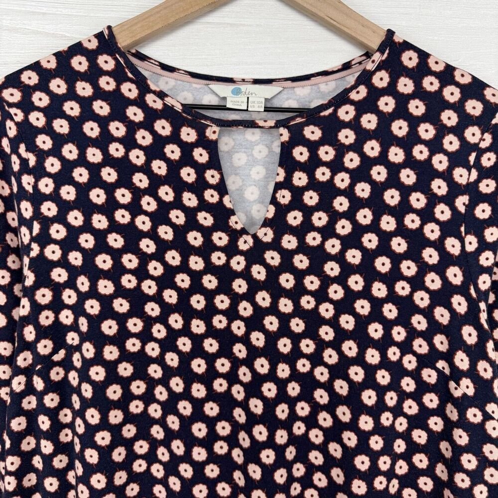 Boden Selena Jersey Knit Dress Size US 6R Floral Navy Keyhole Neck Peplum Hem - Picture 4 of 16